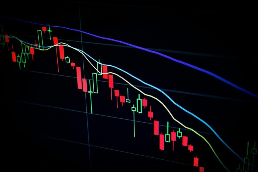 Trading screen showing a steeply falling candlestick chart